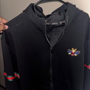 Gucci Black Zip-Up with Embroidered Bee